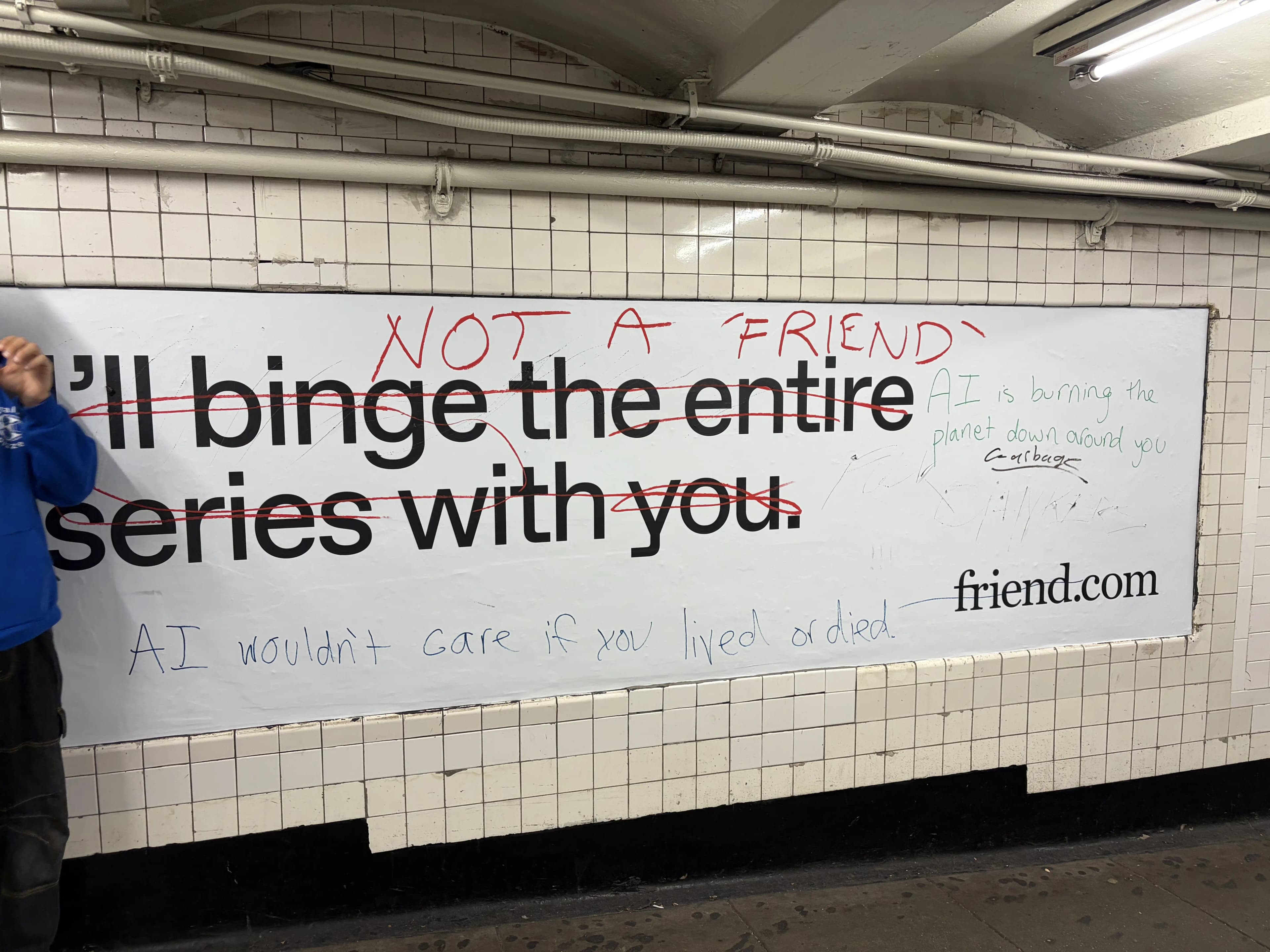 NOT A 'FRIEND'
<s>I'll binge the entire series with you.</s>
AI is burning the planet down around you
<u>Garbage</u>
AI wouldn't care if you lived or died
<s>friend</s>.com