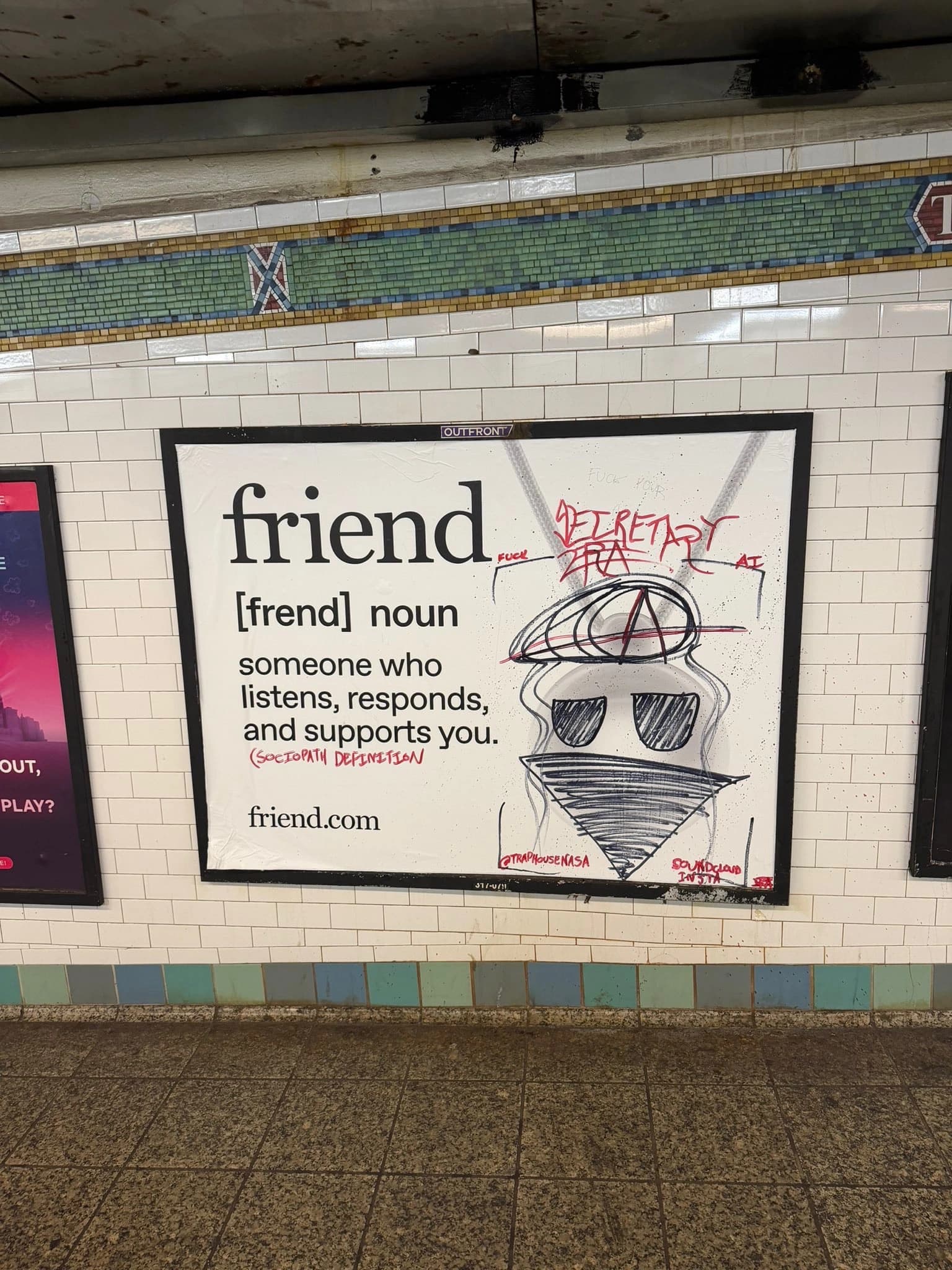 (SOCIOPATH DEFINITION
FUCK YOUR [illegible]
FUCK AI
@TRAPHOUSENASA SOUNDCLOUD INSTA